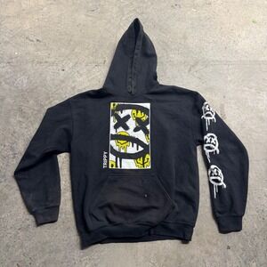 Poison Y2k Trippy Smiley Acid Graphic Black Hoodie SZ M Unisex Streetwear Skater